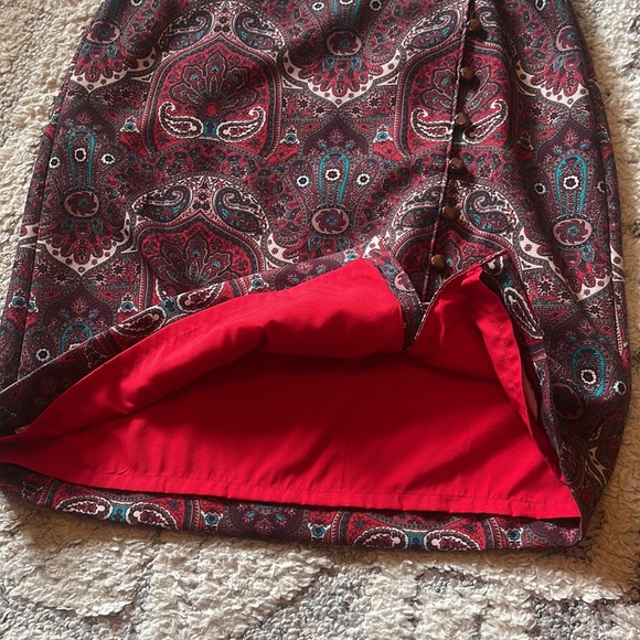 NWOT Talbots Red Opulent Damask Button-front Faux Wrap Pencil Skirt - Picture 12 of 16